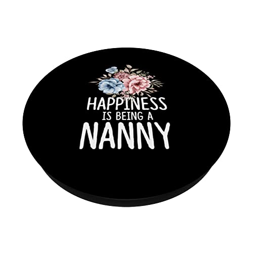 Floral Happiness Is Being A Nanny Funny Grandma PopSockets Swappable PopGrip, Black - Image 2