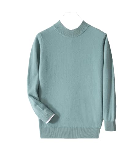 Men Merino Wool Sweater Spring Autumn Half High Collar Pullovers Sweater Long Sleeve Soft Knit Tops Mint