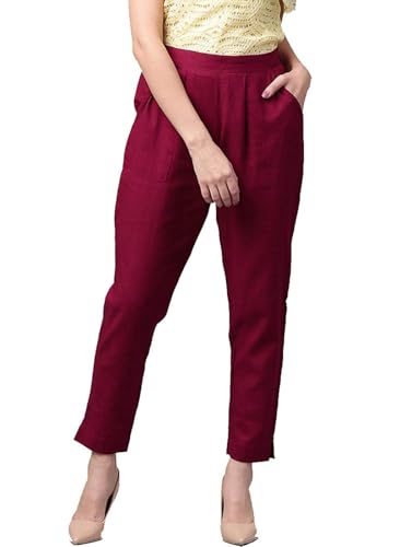 Image of DIGITAL SHOPEE Women Regular Fit Elastic Waist Full Length Cotton Formal Trouser for Casual Wear, Office Wear