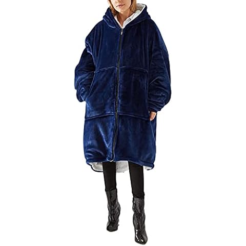 Blanket Hoodie,Oversized Hoodie Blanket,Zip Up Hoodie Fluffy Fleece Sweatshirt with Giant Hooded,Big Front Pocket for Women, Men, Adult Navy Blue Cover