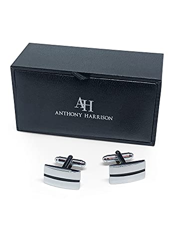 Anthony Harrison Men's Cufflinks Silver Black Cufflinks Premium Stainless Steel Jewelry Elegant and Classy Set Ideal for Wedding, Party, Ceremony3