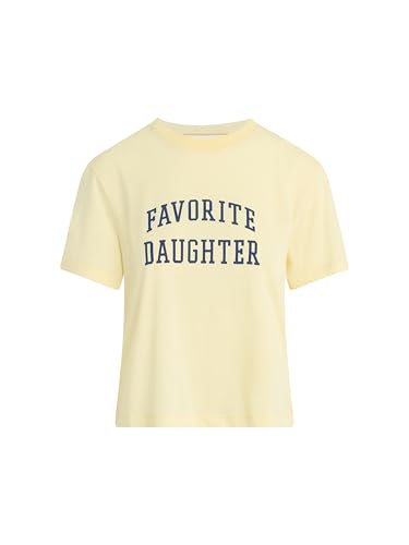 Favorite Daughter Womens Cropped Collegiate Tee Moonbeam W/Navy X-Large