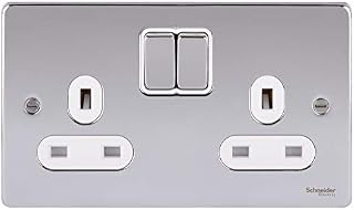 Schneider Electric Ultimate Low Profile - Switched Double Power Socket, 13A, GU3520WPC, Polished Chrome with White Insert