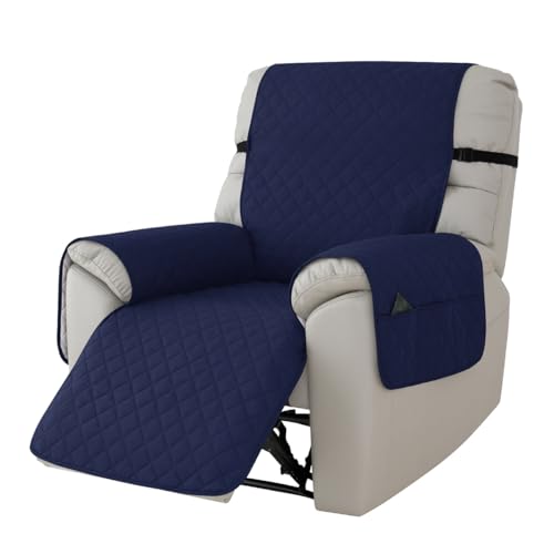 Highdi Waterproof Recliner Chair Cover Navy Blue, 1 Seat Recliner Chair Covers with 6 Side Pockets | Non-slip Armchair Sofa Cover Slipcover | Furniture Protector with Adjustable Straps