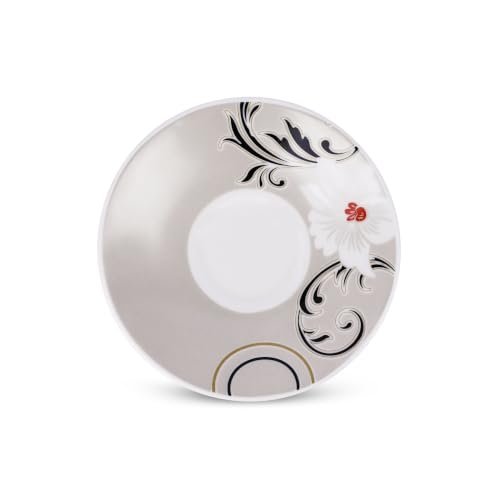 Image of Dandy Lines Liza White Tea Cups, Plain Solid, Luxury Tea Cup and Saucer Set, Ideal for Tea Time, Ceramic, Pack of 12, Microwave & Dishwasher Safe, Great for Hosting & Gifting