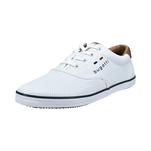bugatti Homme Sneaker en Toile de Coton, Chaussure Basse en Toile avec Semelle Flexible, Blanc, 44 EU