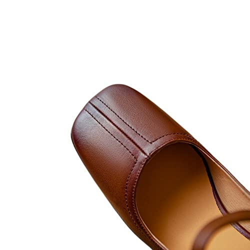 TinaCus Women's Retro Square Toe Genuine Leather Handmade Buckle Mid Block Heel Mary Jane Pumps Shoes2