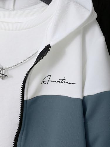 2 Pcs Boys Tracksuit Zip Up Pullover Athletic Hoodie Windbreaker Jacket and Jogger Pants Sportswear Set for 7-14Y2