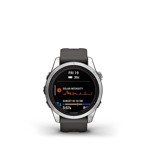Image of Garmin Fenix 7S Pro Solar, Silver Stainless Steel with Graphite Silicone Band