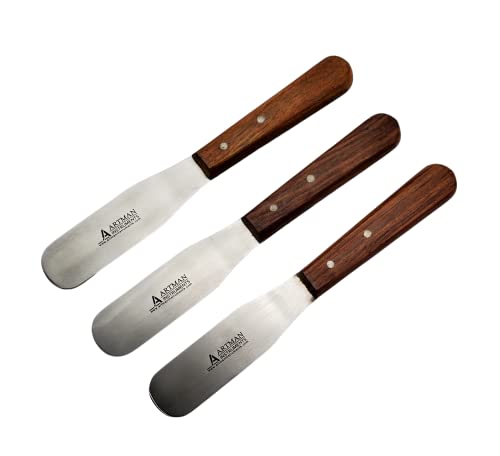 Dental Lab Spatula 8" Straight Set Of 3 Plaster Alginate Mixing Stainless Steel With Wooden Handle #TOP2