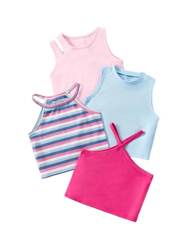 Floerns Toddler Girl's 4 Pack Tank Tops Sleeveless Ribbed Cut Out Cropped Halter Tops