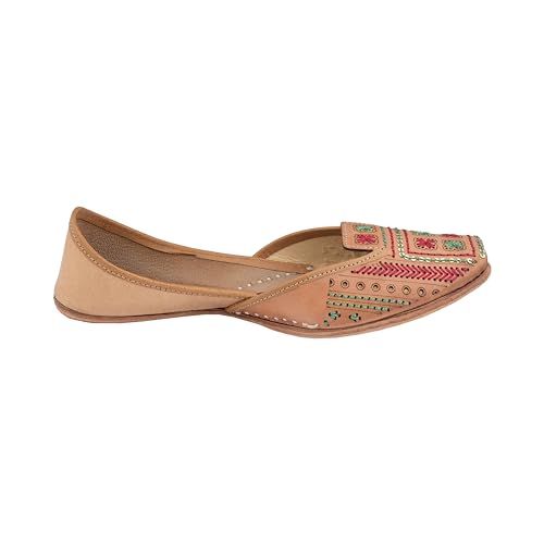 Image of KORAKARI Women's Traditional Ethnic Amber Punjabi Jutti, Leather Flat Comfortable Mojaris for Girls
