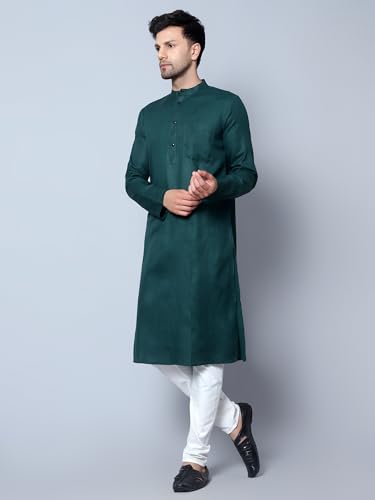 LATEST CHIKAN Men's Cotton Blend Solid Long Kurta Full Sleeves - Casual Ethnic Wear