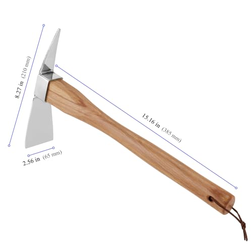 KEILEOHO 2 Pcs 15 Inch Mattock Pickaxe, Garden Picks, Stainless Steel Pick Mattock Hoe, Pick Axe for Digging, Hardwood Handle Pick for Garden, Loosening Soil, Planting Vegetables, Digging Holes