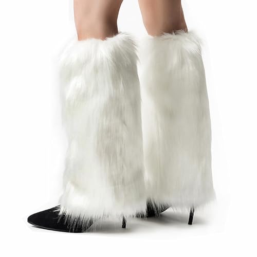 Fur Leg Warmers Faux Fur Fluffy Leg Warmers, Fuzzy Over Boot Costume for Women Girls, Winter Long Boot Sleeves