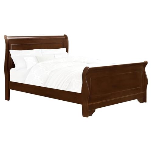 Pemberly Row Sleigh Size Eastern Bed in Wood in Cherry No Box Spring Needed Easy Assembly