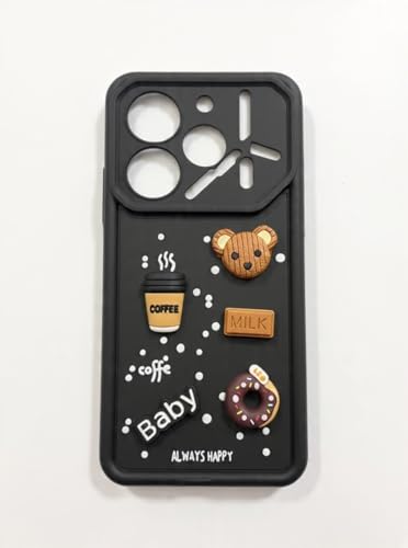 Image of Bintage Cute Fun Taddy| 3D Ball Bear| Donut| Coffee Rubber Case Full Body & Camera Protection Back Cover Compatible for Tecno Pova 6 Pro 5G - Black