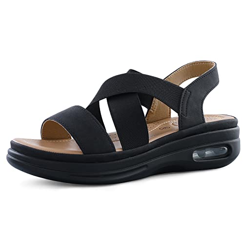 mysoft Women's Comfortable Walking Sandals Air Cushion Sport Slingback Elastic Band Platform Shoes