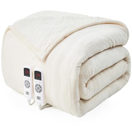 EHEYCIGA Heated Blanket Electric Blanket King Size - Heating Blanket with 9 Heating Levels & 10 Hours Auto Off, Soft Cozy Sherpa Washable Dual Control Blanket with Fast Heating, 90 x 100 Inches