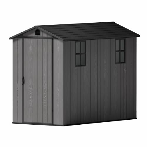 Image of Greesum 4x8FT Plastic Outdoor Storage Shed with Floor, Dark Gray
