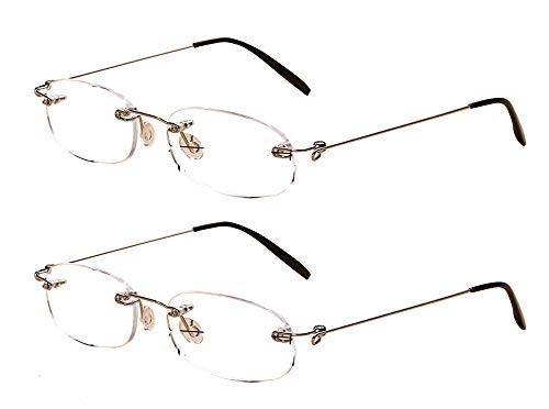 SOOLALA 2 Pairs Unisex Designer Lightweight Rimless Quality Readers Thin Reading Glasses, 1.5x