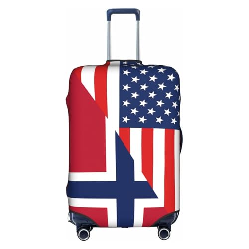 Travel Luggage Cover America Flag And Norwegia Norwegian Flag Fashion Washable Baggage Suitcase Protector Fit For Luggage X-Large
