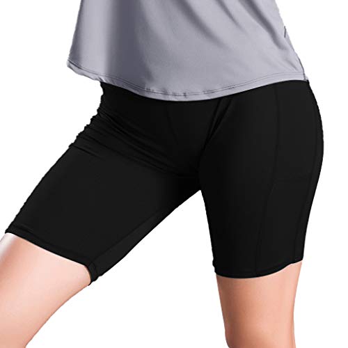 YULINGSTYLE Women's Plain Short Yoga Pants with Pockets Leggings Cycling Shorts High Waist Leggings for Sports Training Yoga Fitness Yoga Training Clothing - Black - L