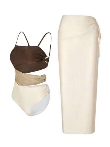 Milumia Women's 2 Piece Cut Out Bathing Suit Ring Linked Swimsuit with Beach Skirt2