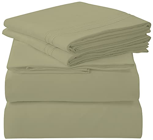 Image of ROYALE LINENS 4 Piece Queen Sheets Set - Soft Brushed 1800 Microfiber Bedding - 1 Fitted, 1 Flat Sheet, 2 Pillow Cases - Wrinkle Free & Fade Resistant - Hotel Luxury Bed Sheets (Sage Green, Queen)
