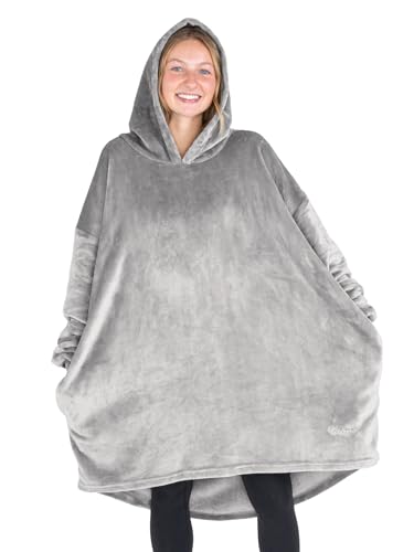 Bare Home Microplush Wearable Blanket with Side Pockets - Soft and Plush - Warm and Cozy - Adult &amp; Kid Sizes (Adult, Light Grey)