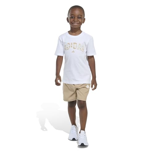 Image of adidas Boys' Short Sleeve Cotton Tee Shirt and Camo 3-stripe Woven Short Set