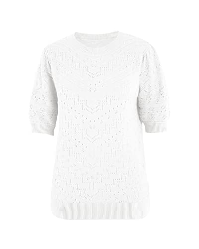 Image of Womens Puff Short Sleeve Sweater Summer Crew Neck Ribbed Knit Pullover Tops