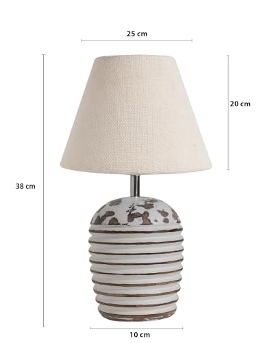 Image of Homesake Wooden Lamp for Living Room | Table Lamp for Bedroom | Bedside Lamp with Fabric Shade | E27 Holder with Bulb Included | Warm Light Night, Study Table & Home Decor, White Jute