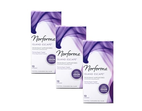 Image of Norforms Feminine Deodorant Suppositories, Long Lasting Odor Control, Island Escape Scent, 12 Count (Pack of 3)