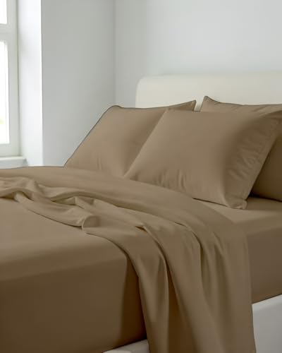 Image of Microfiber Queen Size Bedsheet with 2 Pillow Covers | Ultra Soft & Breathable Flat Sheet | Wrinkle-Resistant, Premium Comfort for Everyday Use |Size (90 inch x 102 inch) Taupe