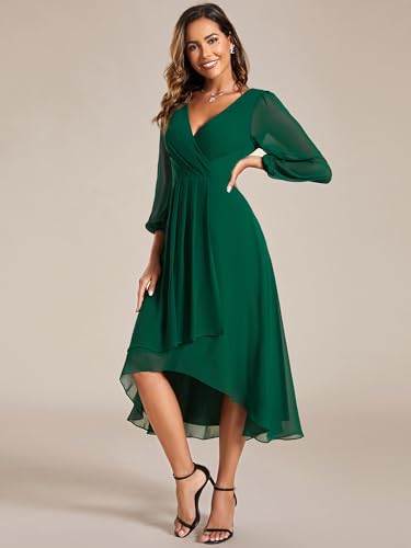 Image of Ever-Pretty Women's Chiffon V Neck Long Sleeves A-Line Midi Length Wedding Guest Dress Cocktail Party Formal Dresses 01926