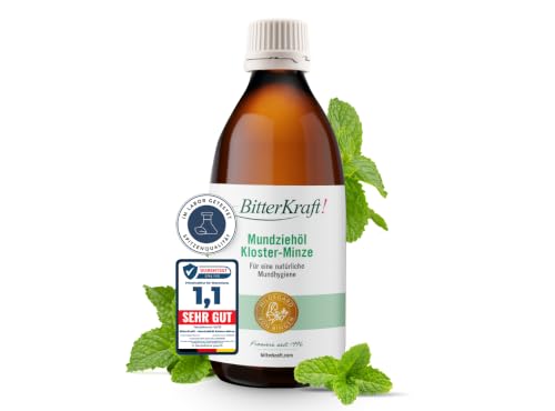 BitterKraft! Mundöl zum Ölziehen Kloster-Minze 200 ml nach Hildegard von Bingen Natürliche Mund- und Zahnpflege nach traditioneller Rezeptur 100% Natur vegan Bio Made in Germany
