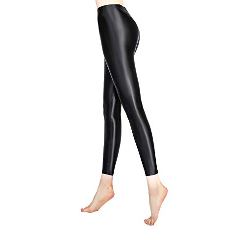 Leohex Satin Glossy Opaque Pantyhose Sexy Stockings Shiny Yoga Leggings Sport Women Fitness Japanese High Waist Thights (Black, Xl) #TOP2