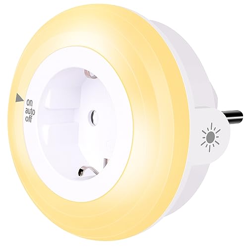 emotionlite Nachtlicht Steckdose mit Dämmerungssensor, LED Nachtlampe Kinder Schützen Steckdose Helligkeitssensor, Auto/AUF/AUS mit Lichtsensor 4 Helligkeit Einstellbar WarmWeiß 2700K 1 Stück