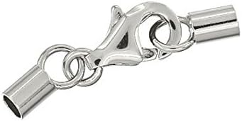 2 Sets Sterling Silver Lobster Clasp Cord End Cap for 3mm Leather Cord, Rhodium Plated