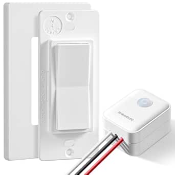 SURAIELEC Wireless Light Switch and Receiver Kit, Decorator Rocker Wall Switch, 15 AMP, 100FT RF Range, No Wiring No WiFi, Remote Control Light Switch, Neutral Wire Required (Upgrade Antenna Model)