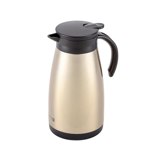 Royalford Coffee Pot | Stainless Steel Thermal Carafe 1200ML /40.5 oZ Jug | Double Walled Vacuum Insulated Coffee Pot with Press Button | Ideal for Coffee, Tea, Beverage etc | Gold