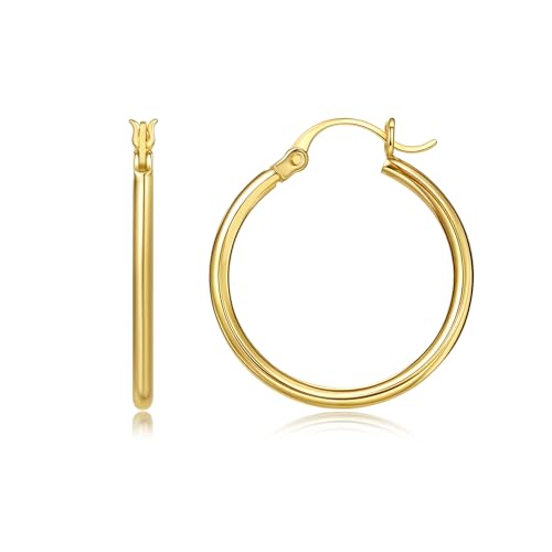 YUVOLA 14k Yellow Gold Hoop Earrings for Women Real Gold