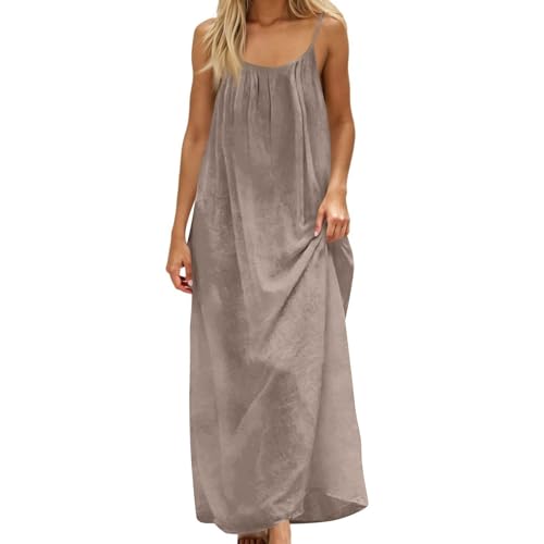 Image of HTHLVMD Backless Cami Dress Summer Dresses for Women 2026 Spaghetti Strap Dresses Womens Solid Color Backless Cami Dress
