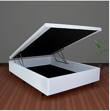 Cama Box Bau Casal com Pistões a gás (Corino, Branco)