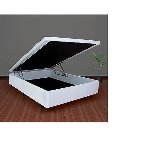 Cama Box Bau Casal com Pistões a gás (Corino, Branco)