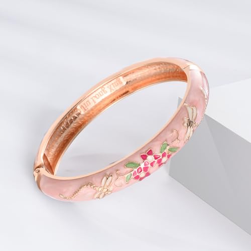 Image of UJOY Bangles 5 Pcs Enamel Jewelry Set Rose Flower Engraved Cloisonne Bracelets Pack in a Box 5PCS