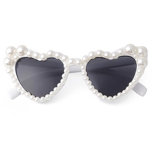 Heart Shaped Sunglasses Pearl Sunglasses Cat Eye Bling Sun Glasses UV400 Protection