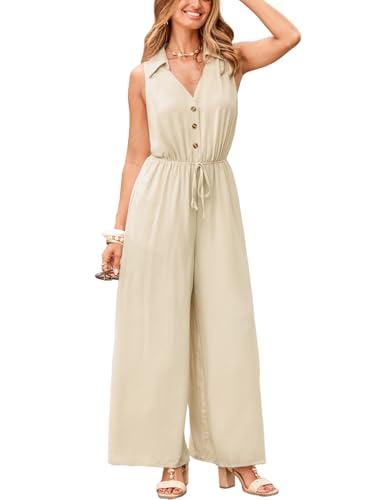 Combinaison pantalon femme col chemise en coton avec jambe large pour l'été