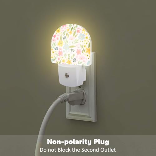 Image of Watercolor Spring Flowers Night Light for Kids,Pink Botanical Leaves Floral Night Light Plug in with Dusk to Dawn Sensor,0.5w Energy Saving Nightlight for Hallway Stairway Kitchen Bedroom